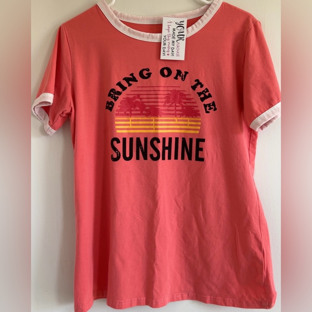 Coral Graphic T-Shirt with Sunshine Print